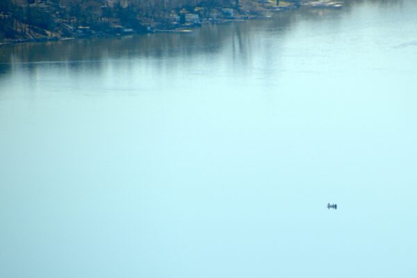 Aerial view of sampling boat on Lake Mendota