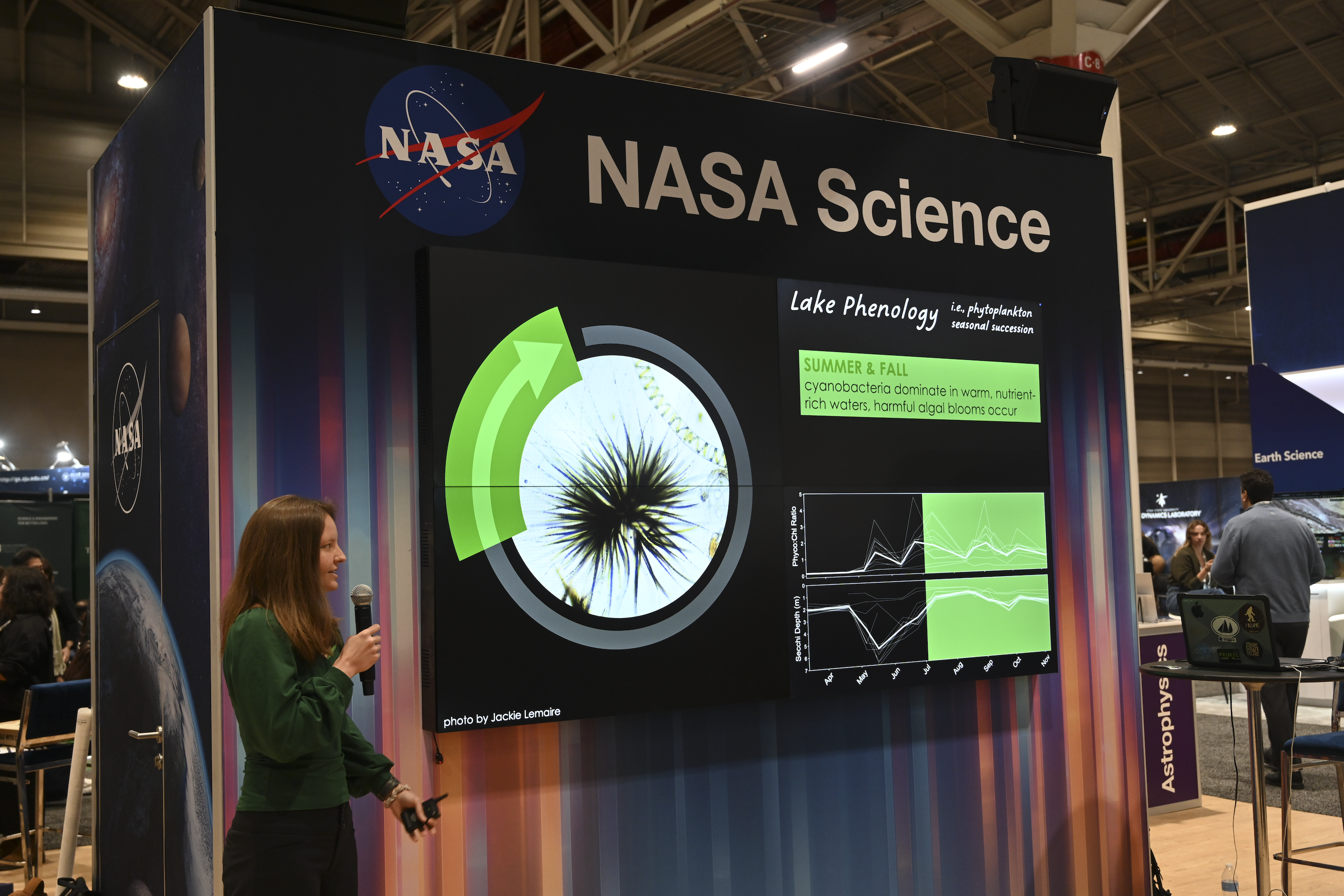 Sophia presenting her research at the NASA booth for the 2025 American Geophysical Union annual meeting.