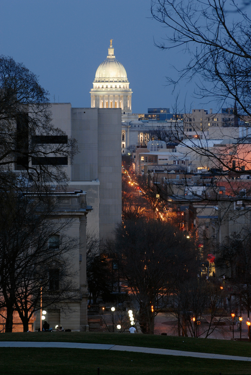 State capitol and State St. lights at night