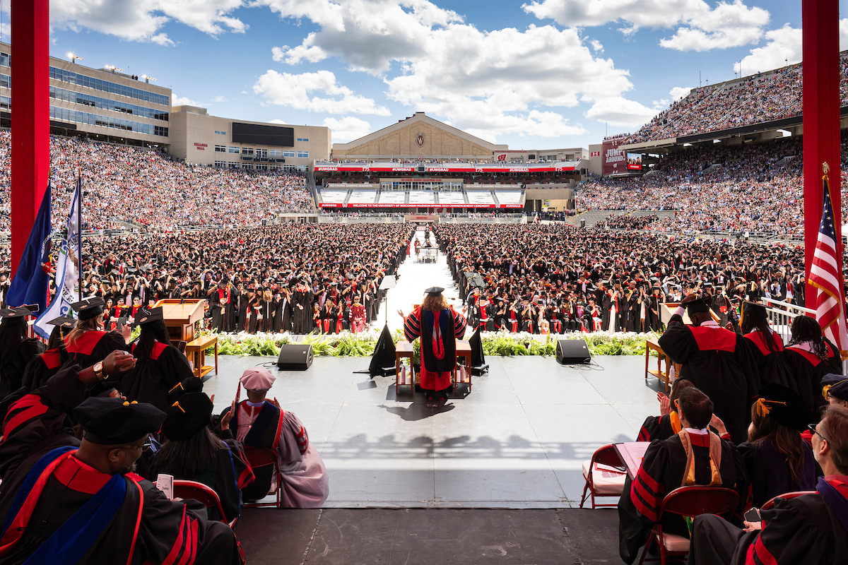 a view from the stage of graduation in Camp Randall